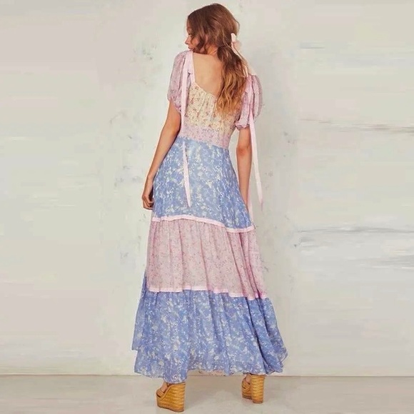 LOVESHACKFANCY Jessie ‘Inspired’ Patchwork Floral Print Midi Dress 🌻🩵🌸 - Picture 4 of 13